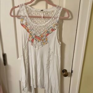 Free People White Embroidered Sleeveless Top